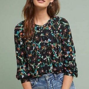 Anthropologie Avingnon Maeve Black Floral Blouse